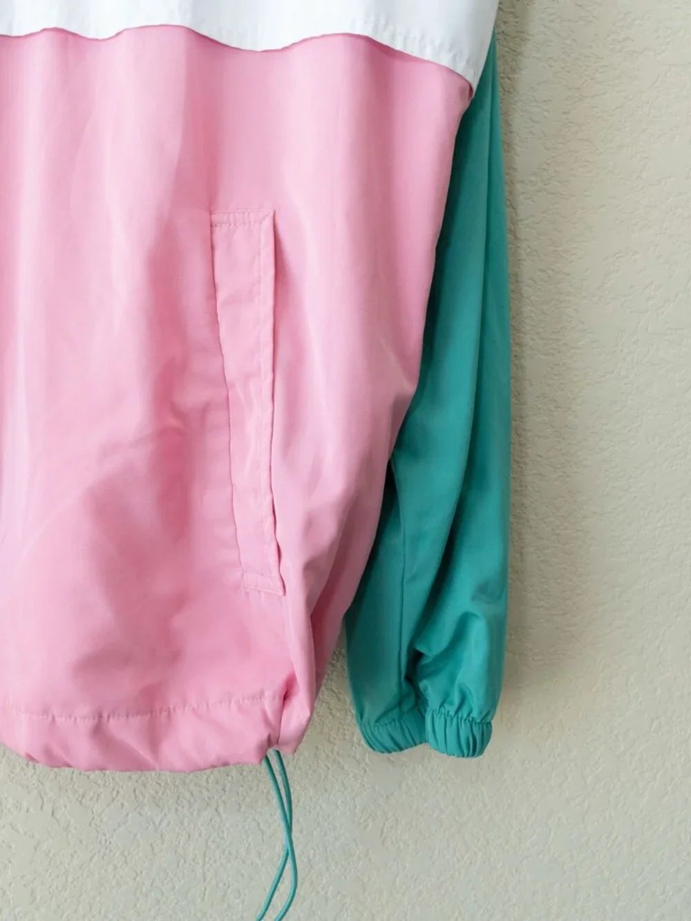 Forever 21 Windbreaker Womens L Pink Turquoise Colorblock Hooded Jacket Y2K